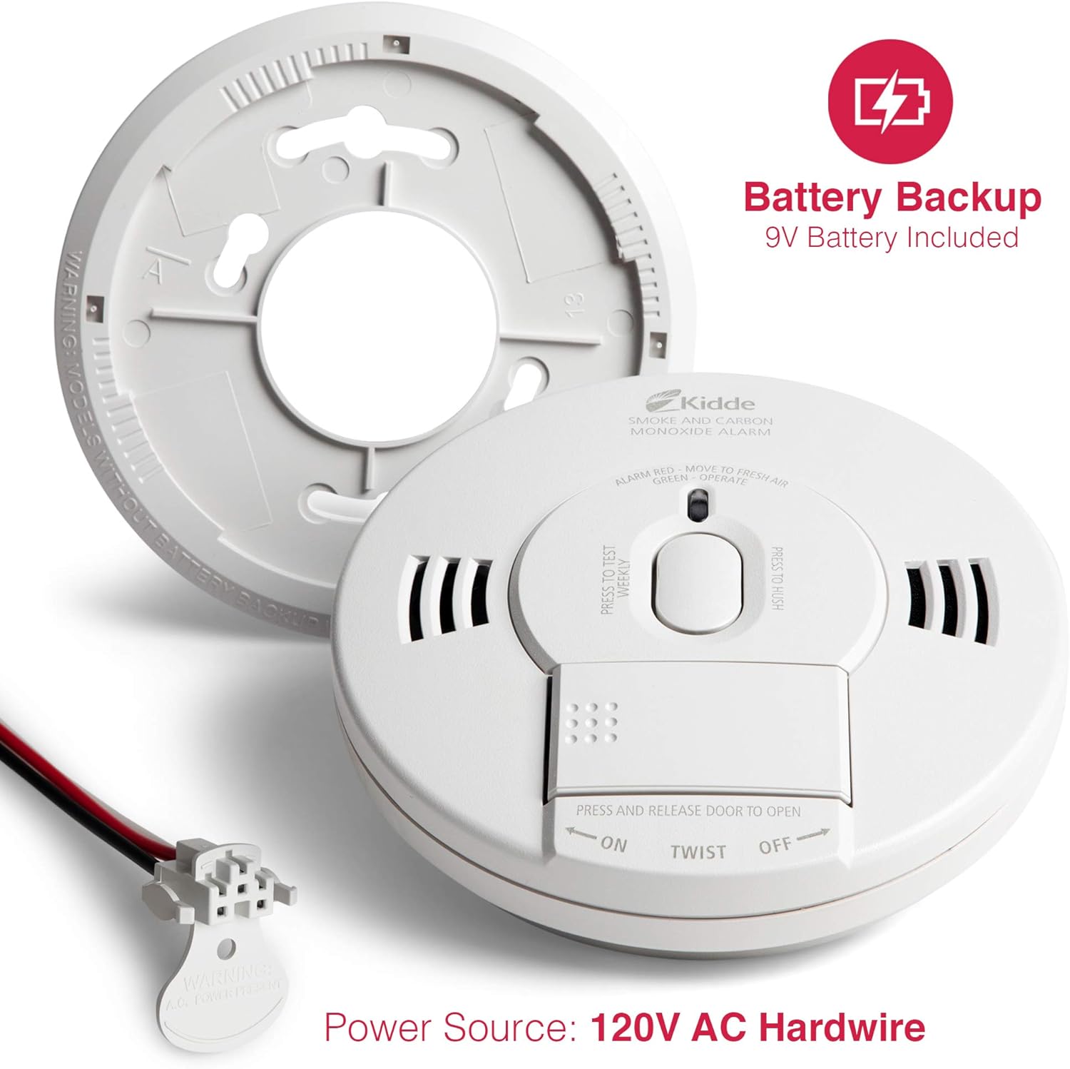 Kidde 21007624 AC Photoelectric Smoke and Carbon Monoxide Detector Alarm | Hardwired with Battery Backup | Model # KN-COPE-IC