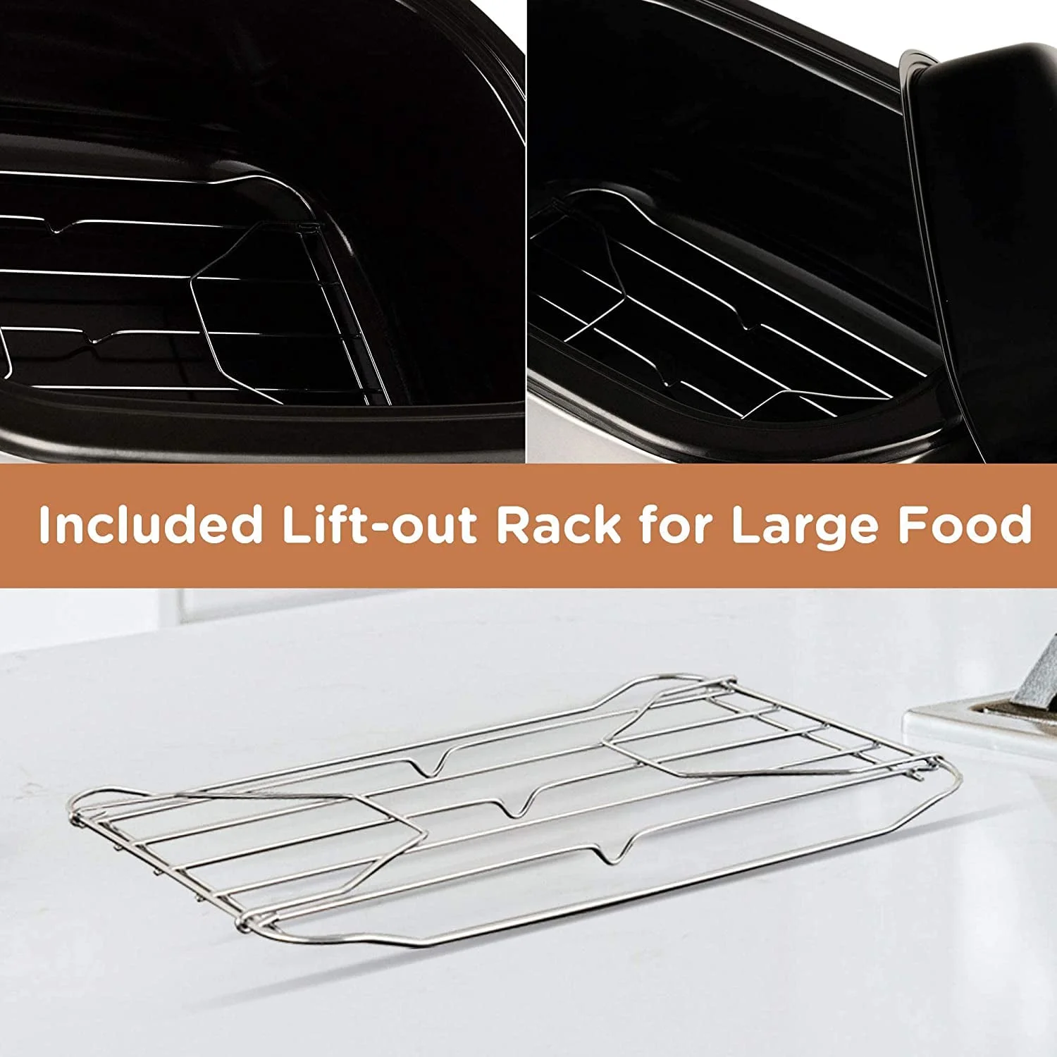 CozyHom 24 QT Electric Roaster Oven, Stainless Steel Roaster Pan with Self-Basting Lid Removable Insert Pot, Silver