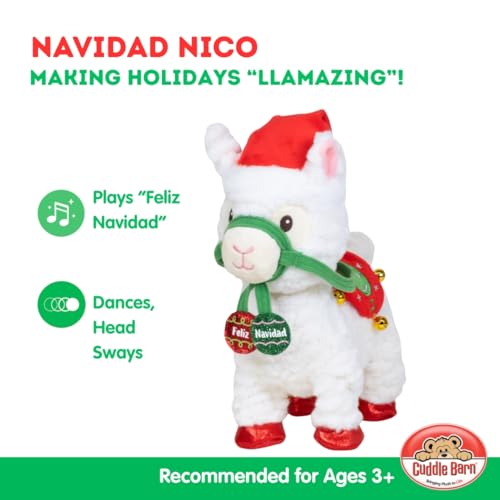 Cuddle Barn - Navidad Nico | Animated Christmas Walking Musical Plush Llama Toy Plays Feliz Navidad, 10.5 inches