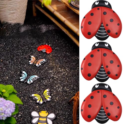 Stepping Stone Yard Walkway Step Stones Set of 3, Animal Stepping Gardening Stone for Flower Beds Lawn Decorative, Path Resin Stepping Stone Ornaments(Color:Bees)
