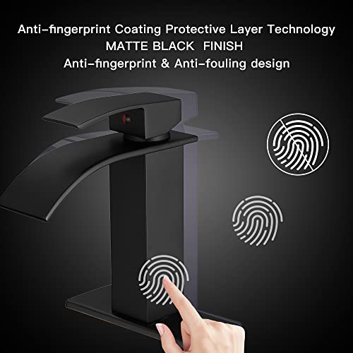 BWE Vessel Sink Faucet Modern Waterfall Chrome Single Hole Bathroom Faucet Single Handle with Pop up Drain Without Overflow Assembly Vanity Basin Bath Sink Faucets Mixer Tap