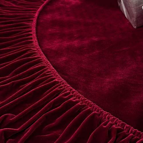60-Inch Ruffled Velvet Christmas Tree Skirt with Foam Padding, Nylon Backing and Lace-Up Tie Closure, Burgundy