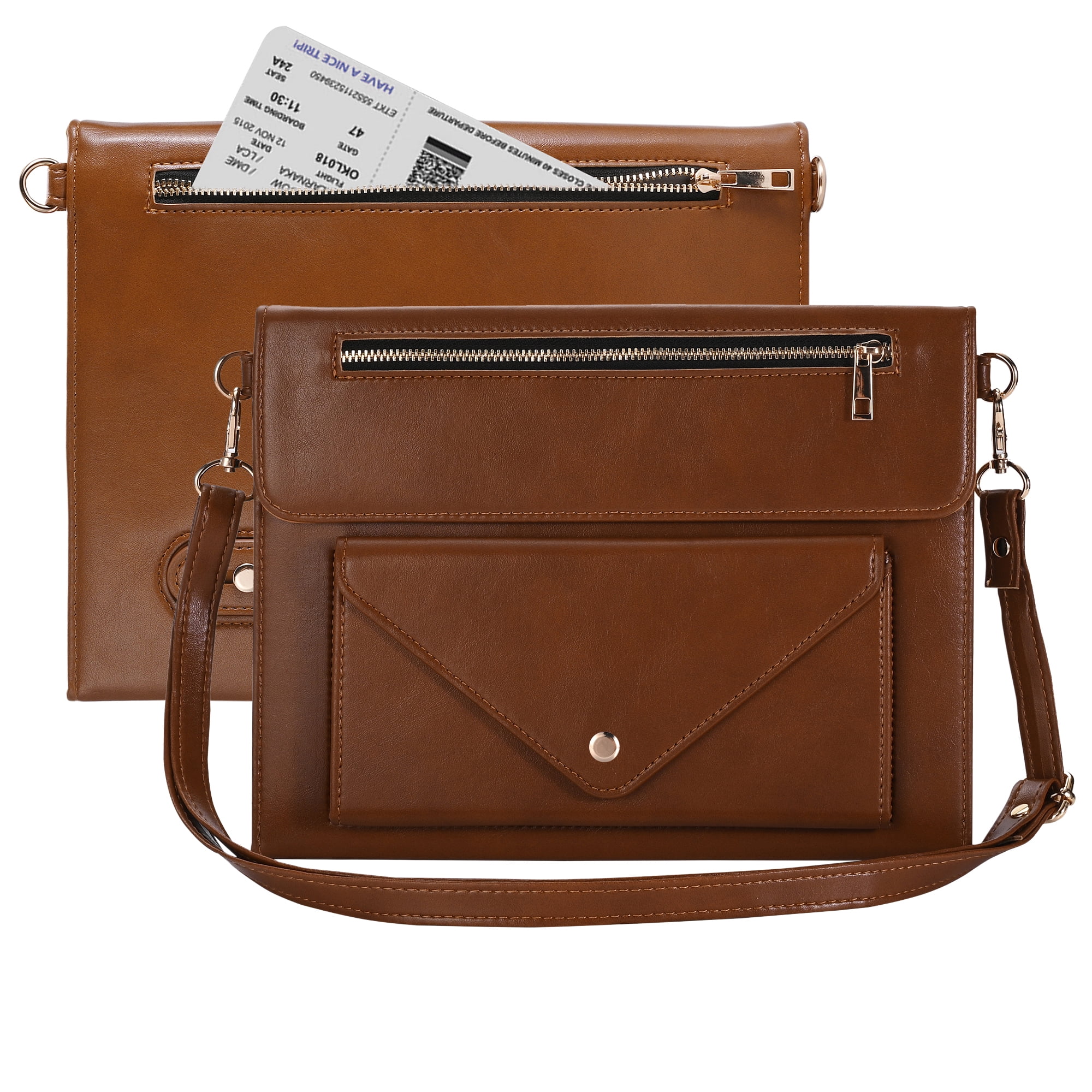 Dteck Portfolio Case for iPad Pro 12.9-inch 2022/2021/2020 with Pencil Holder, Mulitfunctional PU Leather Business Flip Case with Zipper Pocket Handle Strap Crossbody Strap Handbag iPad Case,Brown