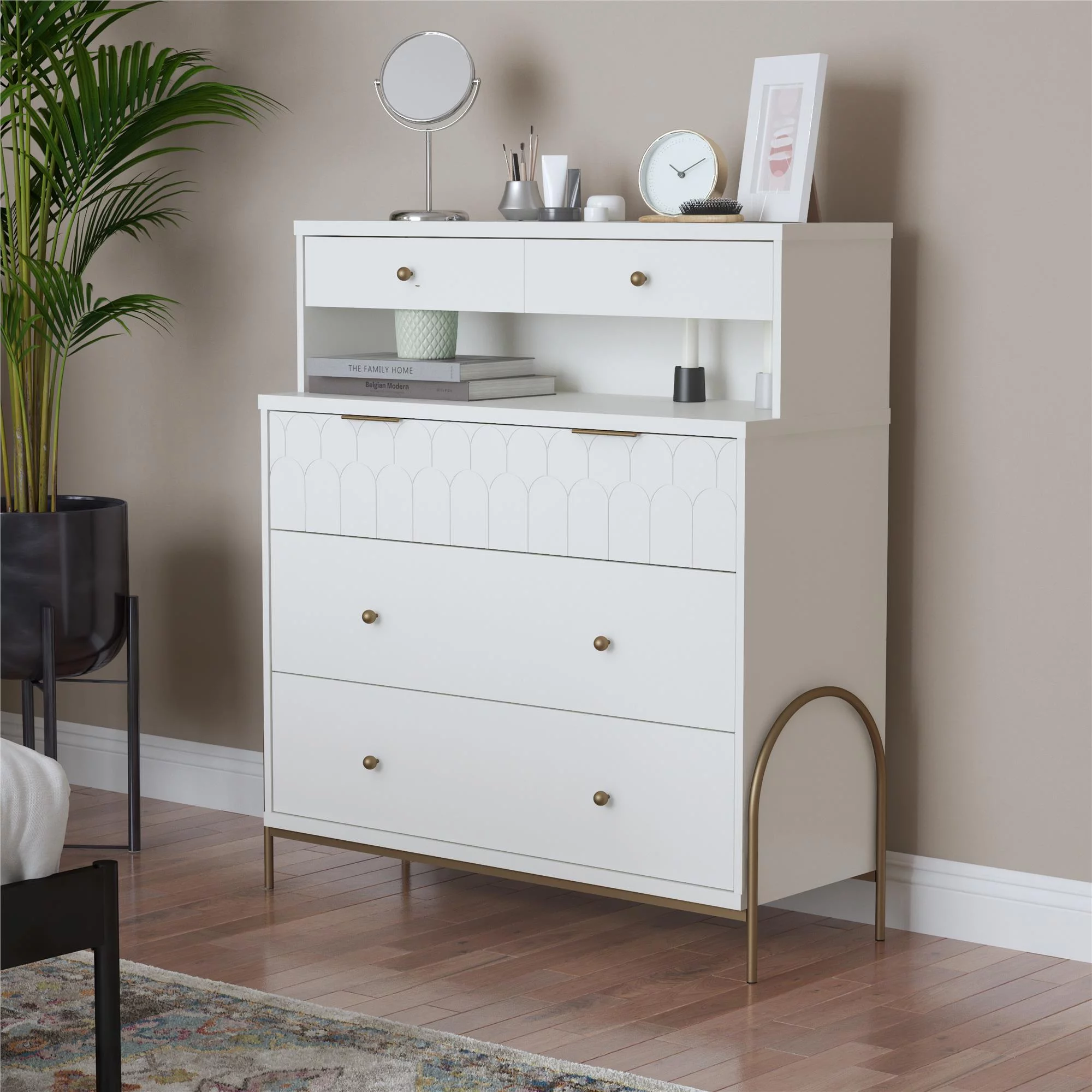 CosmoLiving by Cosmopolitan Anastasia 4 Drawer Dresser w/ Hutch, White