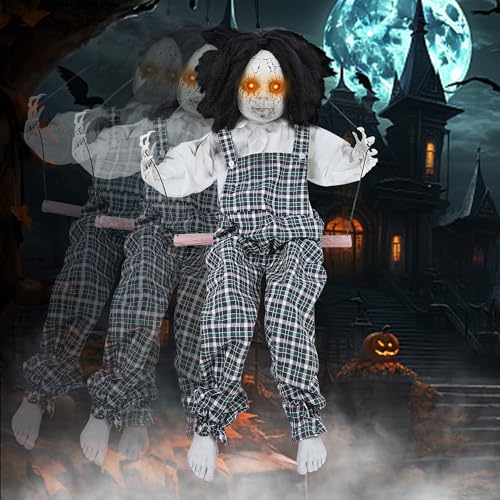 Prsildan 6.6FT Hanging Witch Halloween Decorations Outdoor, Animated Talking Witches with Color-Changing LED Eyes & Scary Sounds, Touch & Sound Sensor Halloween Decor for Yard Porch Haunted House