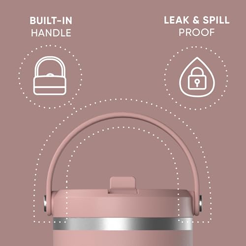 Hydrapeak Nomad 24 oz Tumbler with Handle and Straw Lid, Leakproof, Double Insulated, 24oz Cup Stainless Steel (Blush)