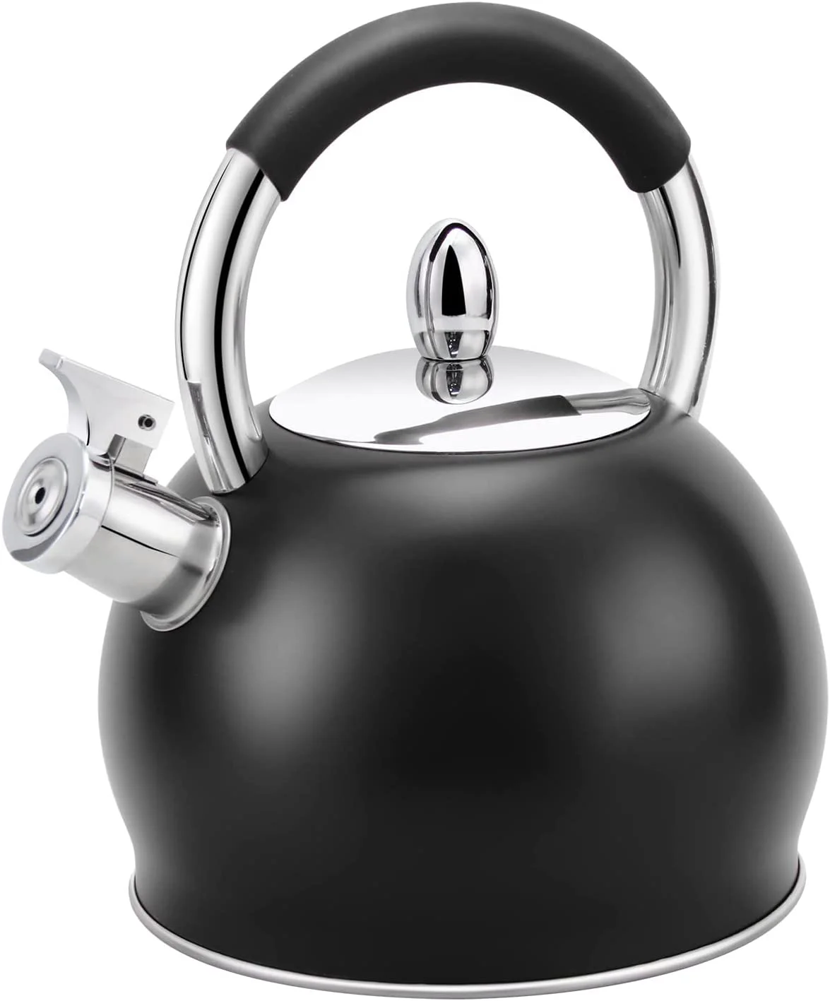 H Haus Roland Whistle Tea Kettle Stainless Steel Teakettle Teapot with Ergonomic Silicone Handle Tea Pots for Stove Top 3.2 Quart / 3 Liter Black