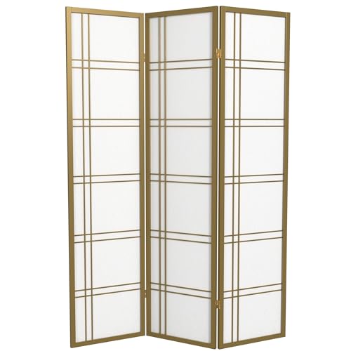 Red Lantern 6 ft. Tall Double Cross Shoji Screen-Grey-3 Panels Room Divider