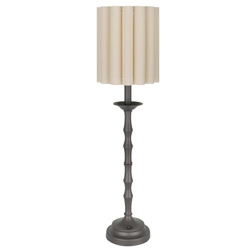 Vintage Black 28.9’’ Scalloped Table Lamp, Rustic/Farmhouse Buffet Lamp, Scallop Lampshade and Bamboo Lamp Post, for Living Room Bedside Side Table