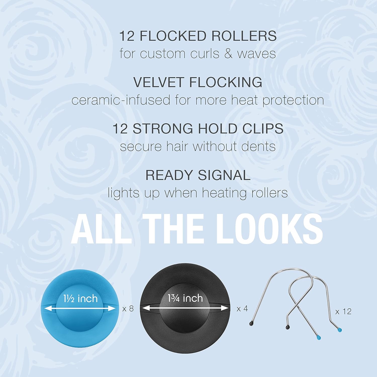 Conair Ceramic 1 1/2-inch and 1 3/4-inch Hot Rollers, Wire Pins Included, Create Big Curls and Voluminous Waves