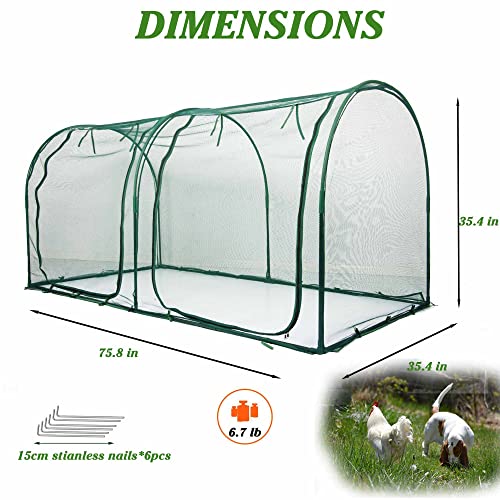 Portable Chicken Run Hen Coop,Walk-in Poultry House,Outdoor Gardening Net,Easy-up Small Animals Enclosure for Protecting Pet and Plant with Metal Frames and 10 Stakes in Backyard and Farm