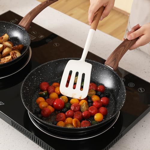 Pots and Pans Set Non Stick, Ceramic Cookware Set with Pattern, Induction Kitchen Cooking Sets w/Frying Pans, Saucepans, Casserole with Lids, Non-Toxic, PTFE/PFOA/PFOS-Free, Black