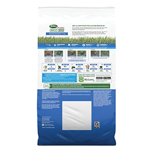 Scotts Turf Builder Grass Seed Sun & Shade Mix with Fertilizer and Soil Improver, Thrives in Many Conditions, 5.6 lbs.