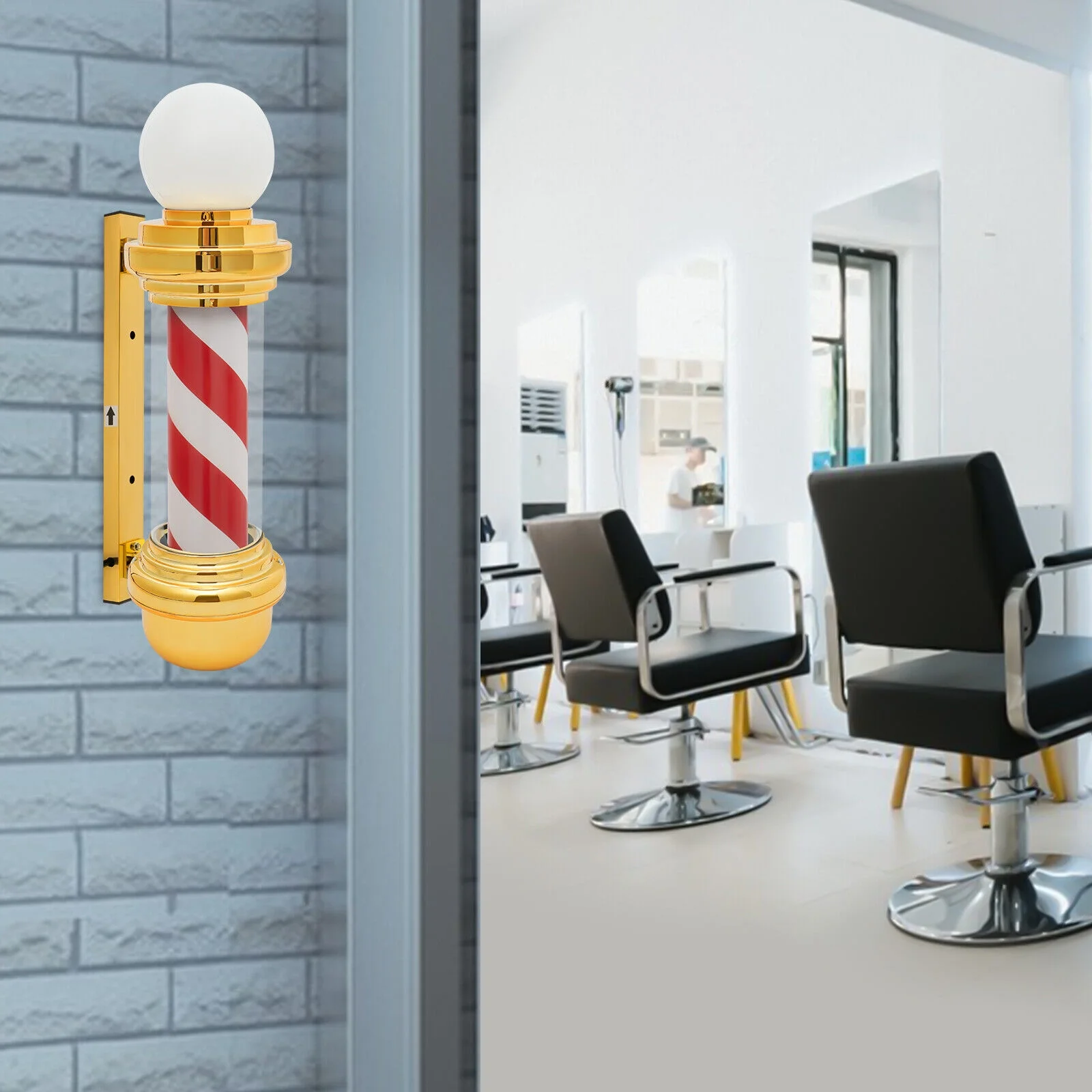 4W Barber Pole Rotating Light LED Barber Shop Stripes Wall Lamp Hair Salon Sign