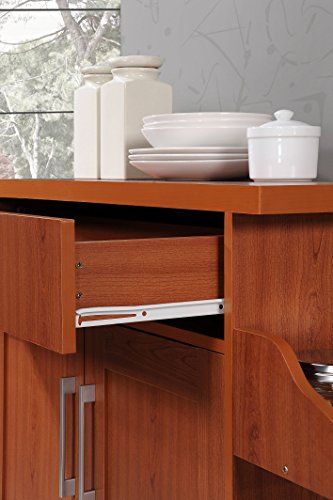 Hodedah Rolling Wood Kitchen Island Cart with Spice Rack, Towel Rack, Utensil Drawer plus Cabinet, White with Beech Top