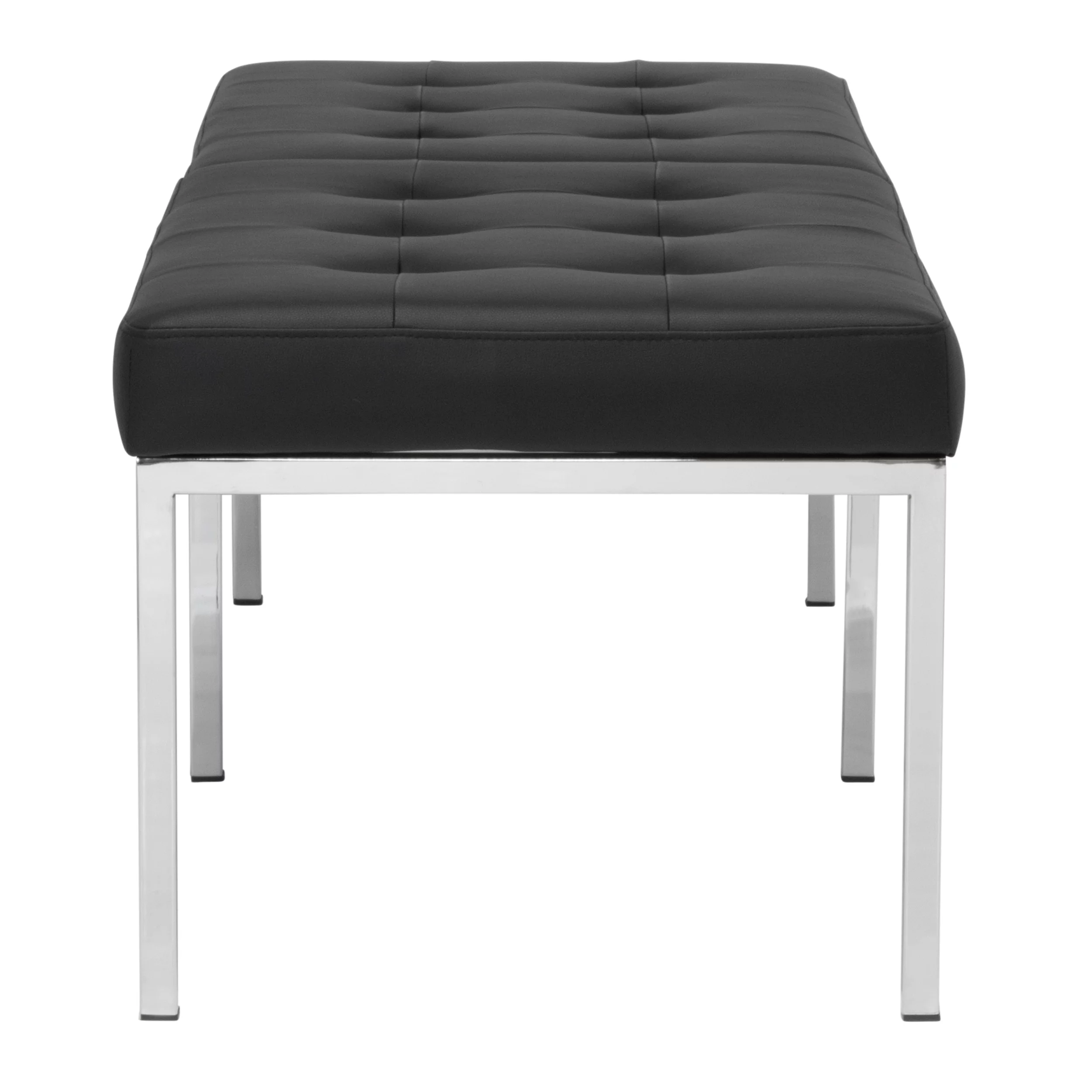 Camber Modern Metal and Leather 60 Inch Wide Bench Chrome/Black