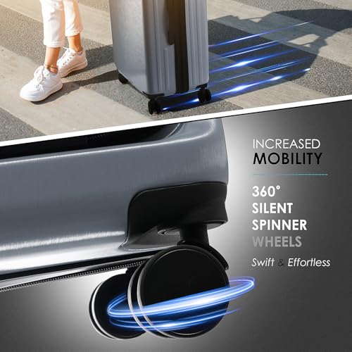 22 Inch Carry On Luggage 22x14x9 Airline Approved, Carry On Suitcase with Wheels, Hard-shell Carry-on Luggage, Durable Luggage Carry-On, Black Small Suitcase with Cosmetic Case