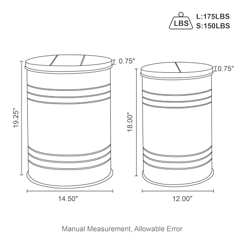 Glitzhome Nesting Tables for Living Room, Round Coffee Tables Set of 2, Metal Farmhouse Small Accent End Table with Storage and Lid for Bedroom Office Plant Stander, Grey