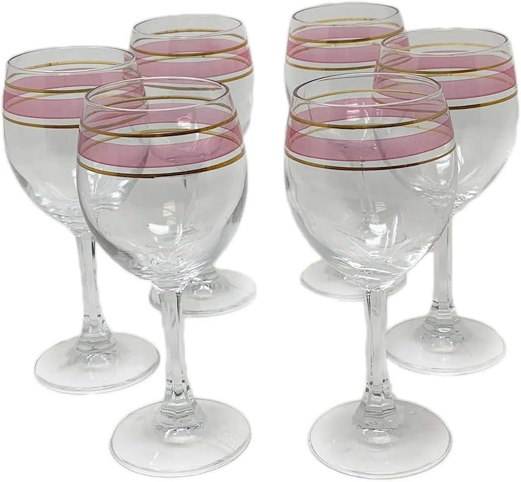 Italian Crystal Set Of 6 Wine Glasses With Gold/Rose Rim Design Cappacity 6.75 Oz