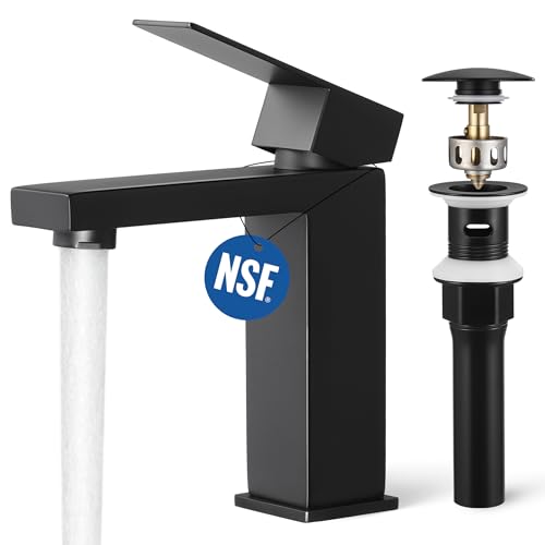 KES Vessel Sink Faucet, Black Bathroom Faucets, Tall Bathroom Faucets with Sink Drain with Overflow, L3156BLFF12-BK-C1