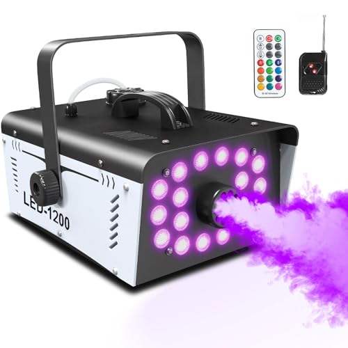 Fog Machine Halloween Outdoor 1200W with 18 LED Lights, Smoke Machine Fog with Remote, Perfect for Party, Stage, Wedding, Indoor