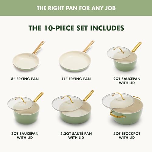 GreenPan Reserve Hard Anodized Healthy Ceramic Nonstick 10 Piece Cookware Pots and Pans Set, Gold Handle, PFAS-Free, Dishwasher Safe, Oven Safe, Twilight Blue
