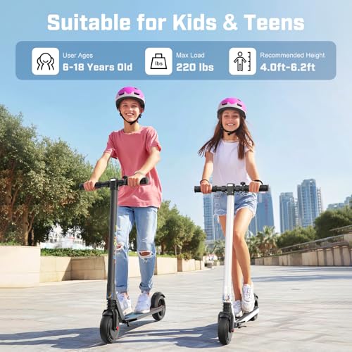 Caroma Electric Scooter for Kids Ages 6-14, 250W Motor, Max 16 Miles & 15 Mph, 3 Speeds Adjustable, LED Display & Foldable, Double Safe Brake, Electric Scooter for Kids Teens Ages 8-18