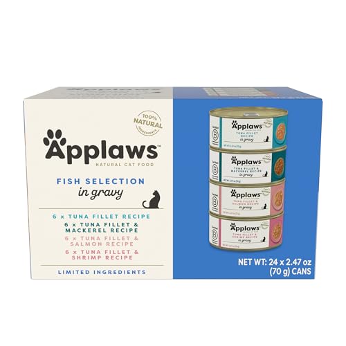 Applaws Natural Wet Cat Food in Gravy, Limited and Natural Ingredients, High Protein with No Artificial Additives, Fish Selection in Gravy (24 x 2.47oz Cans)