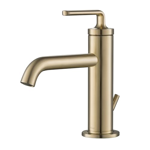 KRAUS Ramus Single Handle Vessel Sink Bathroom Faucet with Pop-Up Drain in Brushed Gold, KVF-1220BG