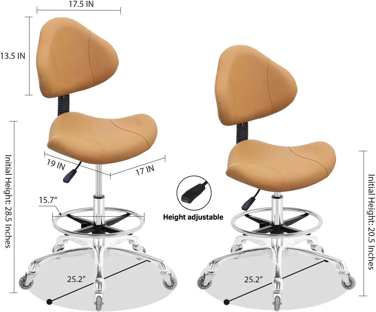 Rolling Swivel Drafting Chair Adjustable Heavy Duty (400lbs) Lumbar Support Task Chair for Home Desk Studio Design Lab(Camel)