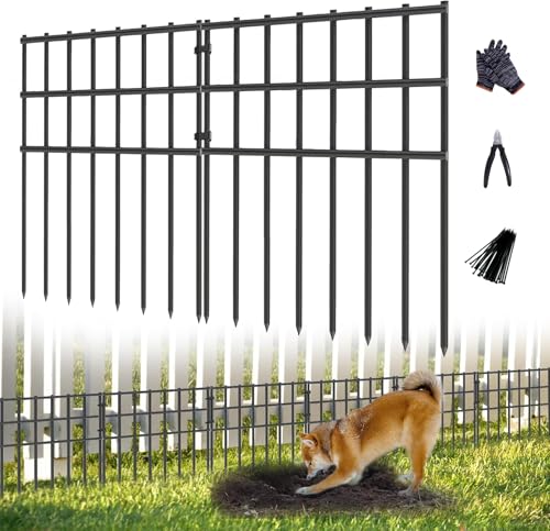 25 Pack Garden Animal Barrier Fence, 17in (H) X 27ft (L) No Dig Fence, Rustproof Metal Garden Fencing Bordere, Decorative Fencing Panel for Dog Rabbits Ground Stakes Defense and Outdoor Patio