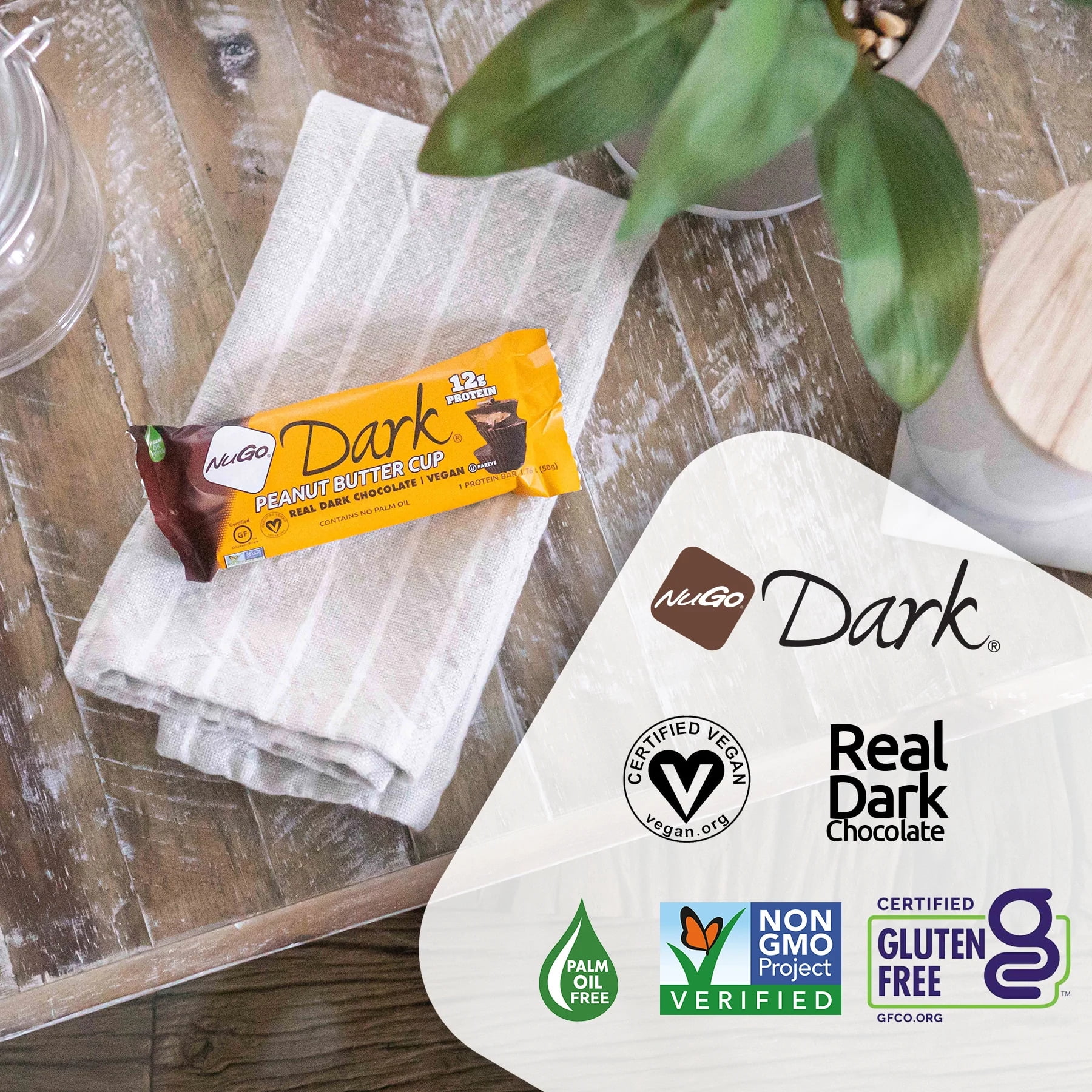 NuGo Dark Chocolate Peanut Butter Cup, 12g Vegan Protein, Gluten Free, 12 Count