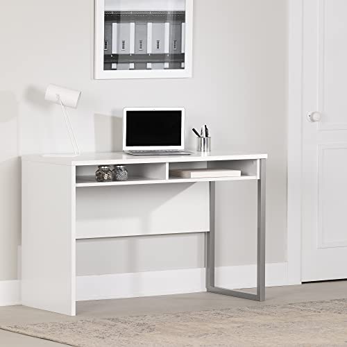 Interface Desk – Sleek Metal Finish – Open Storage for Laptop and Tablet – Pure White - by South Shore