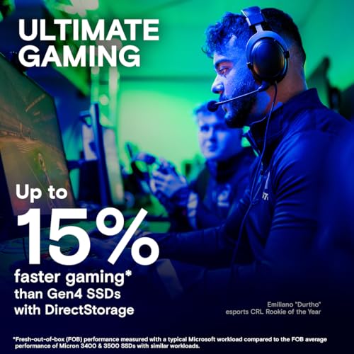 Crucial T705 2TB PCIe Gen5 NVMe M.2 SSD - Up to 14,500 MB/s - Game Ready - Internal Solid State Drive (PC) - +1mo Adobe CC - CT2000T705SSD3