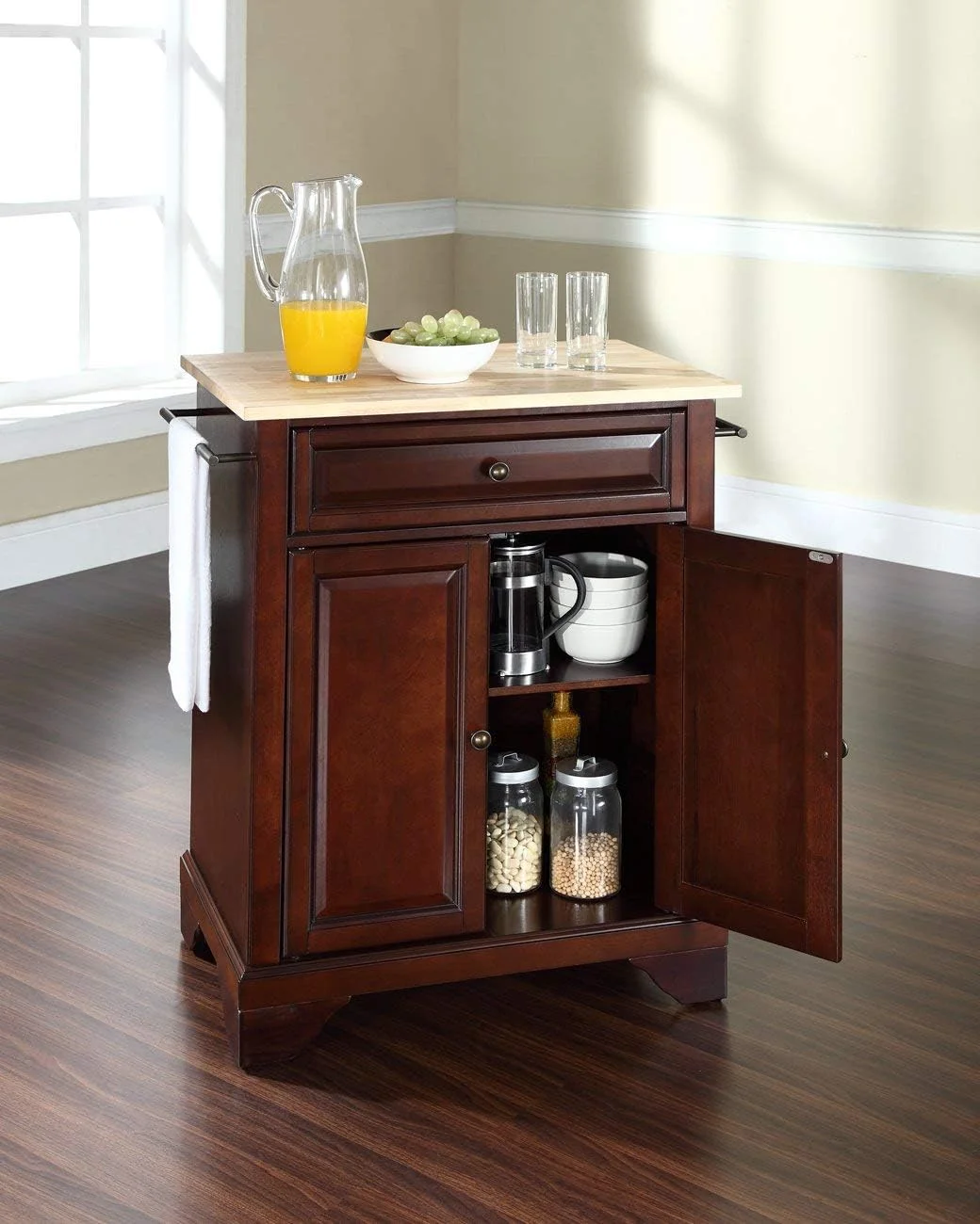 Lafayette Cuisine Kitchen Island With Natural Wood Top - Vintage Mahogany