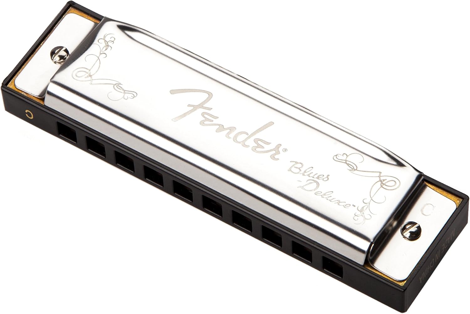 Fender Blues Deluxe Harmonica, Key of C & Chrome Steel Guitar Slide, Standard Medium