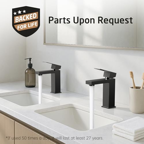 KES Vessel Sink Faucet, Black Bathroom Faucets, Tall Bathroom Faucets with Sink Drain with Overflow, L3156BLFF12-BK-C1