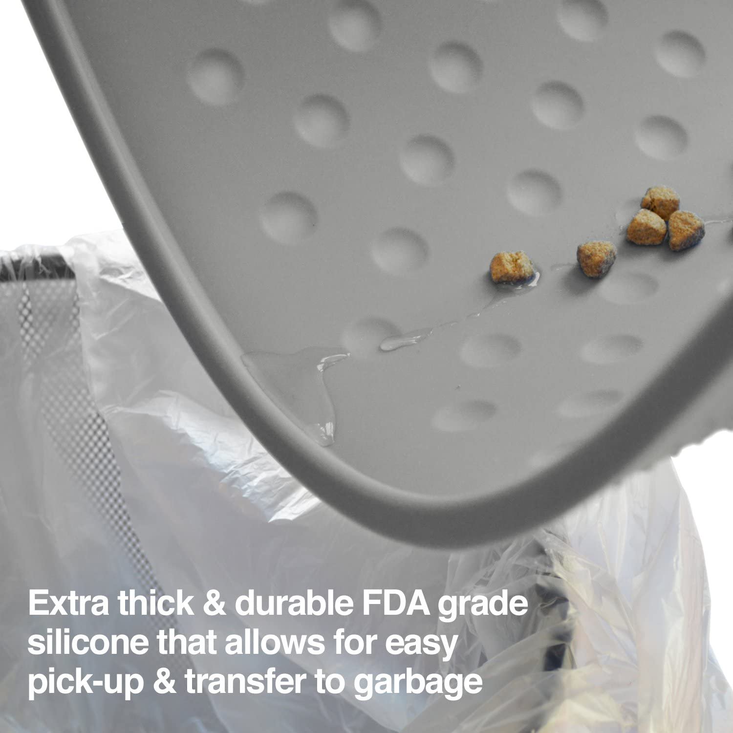 Waterproof Large Dog Food Mat, Extra Tough FDA Grade Silicone, Grey, 27.5 x 17.5