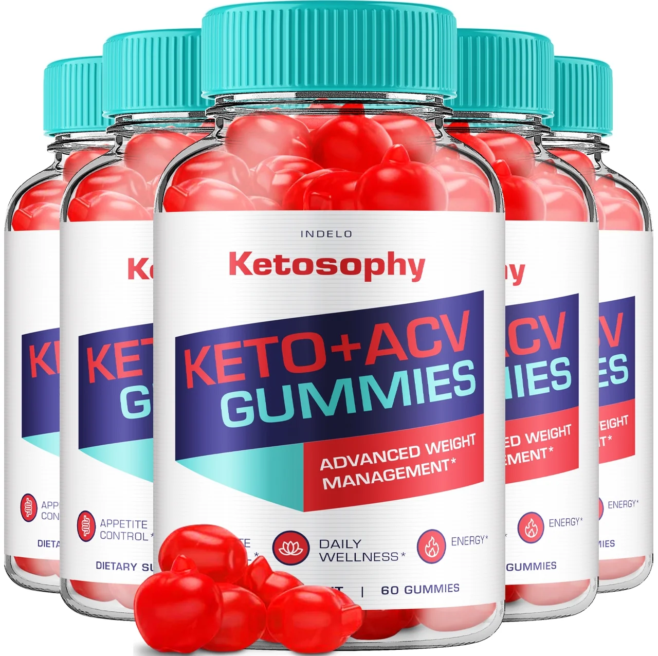 (5 Pack) Ketosophy ACV Keto Gummies Advanced Weight Loss, Apple Cider Vinegar Supplement 1000MG, Keto + ACV (300 Gummies)