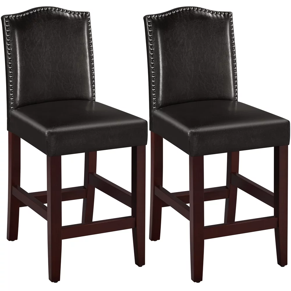 Easyfashion 2pcs Faux Leather Dining Chairs, Brown