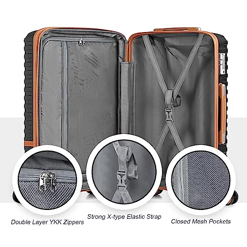 Joyway Carry On Luggage 20 Inch Expandable Suitcase with Spinner Wheel, 4 Piece Hard Shell Luggage Set with TSA Lock(White brown)