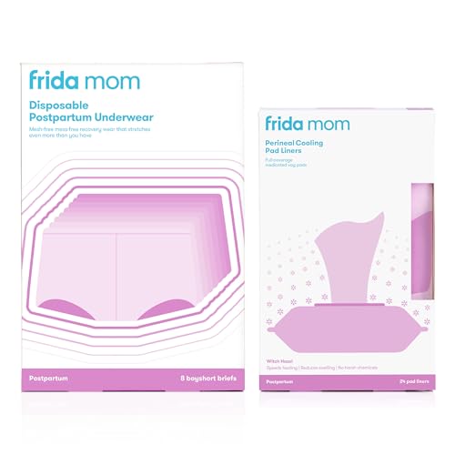 Frida Mom Witch Hazel Perineal Cooling Pad Liners for Postpartum Care, Hospital Bag Essentials for Pain Relief After Birth, Full-Length Medicated Cooling Pad Liners (24ct)