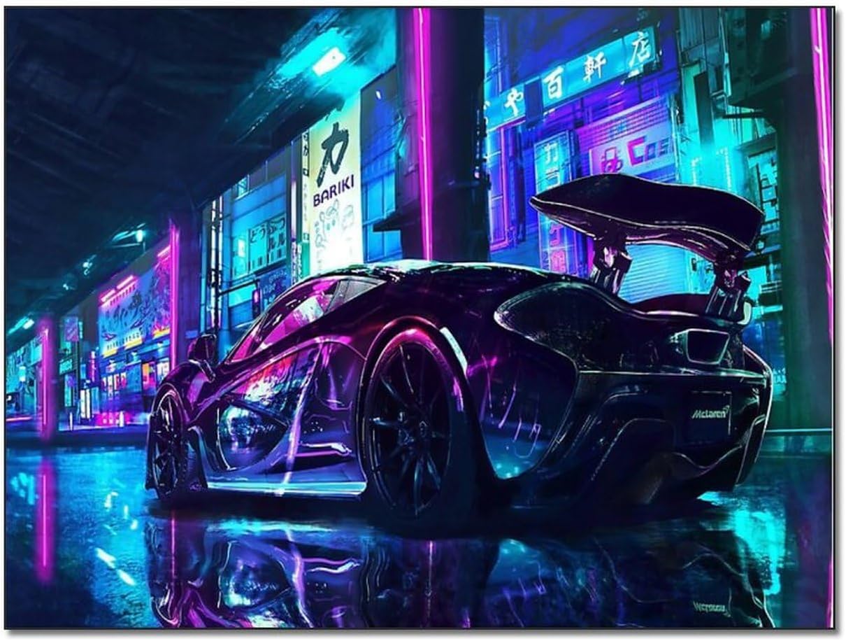 LBUCOS Tokyo Street Racing Neon Poster Racing Poster Canvas Painting Posters And Prints Wall Art Pictures for Living Room Bedroom Decor 24x32inch(60x80cm) Frame-style-1