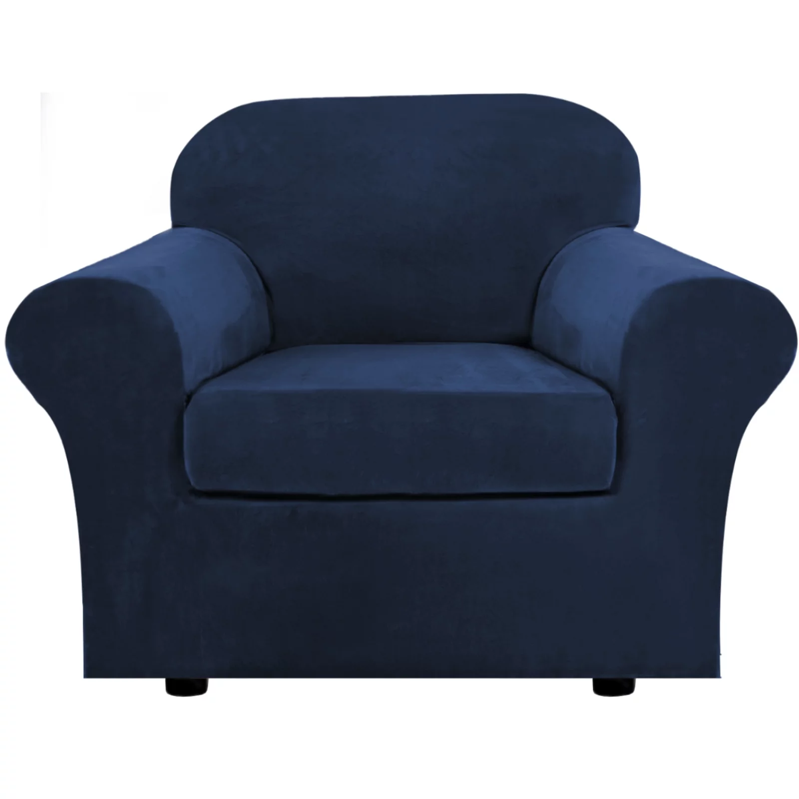 Stretch Velvet Plush Sofa Covers Couch Armchair Slipcover Protector with Cushion Covers, Navy Blue, For 3-Seater Sofa