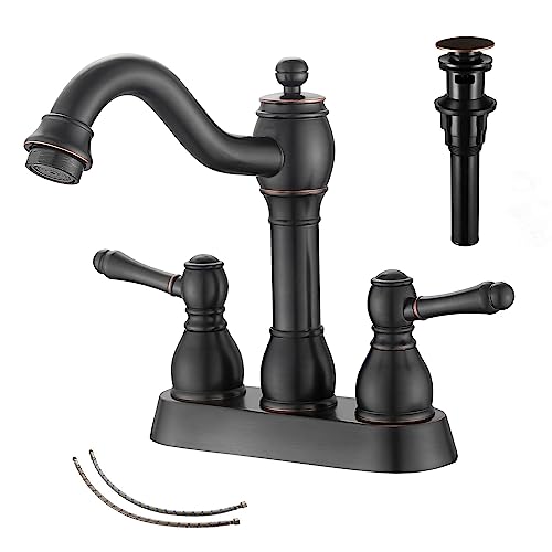 GGStudy 360° Swivel Antique Brass Bathroom Vessel Sink Faucet Single Handle One Hole Matching with Pop Up Drain