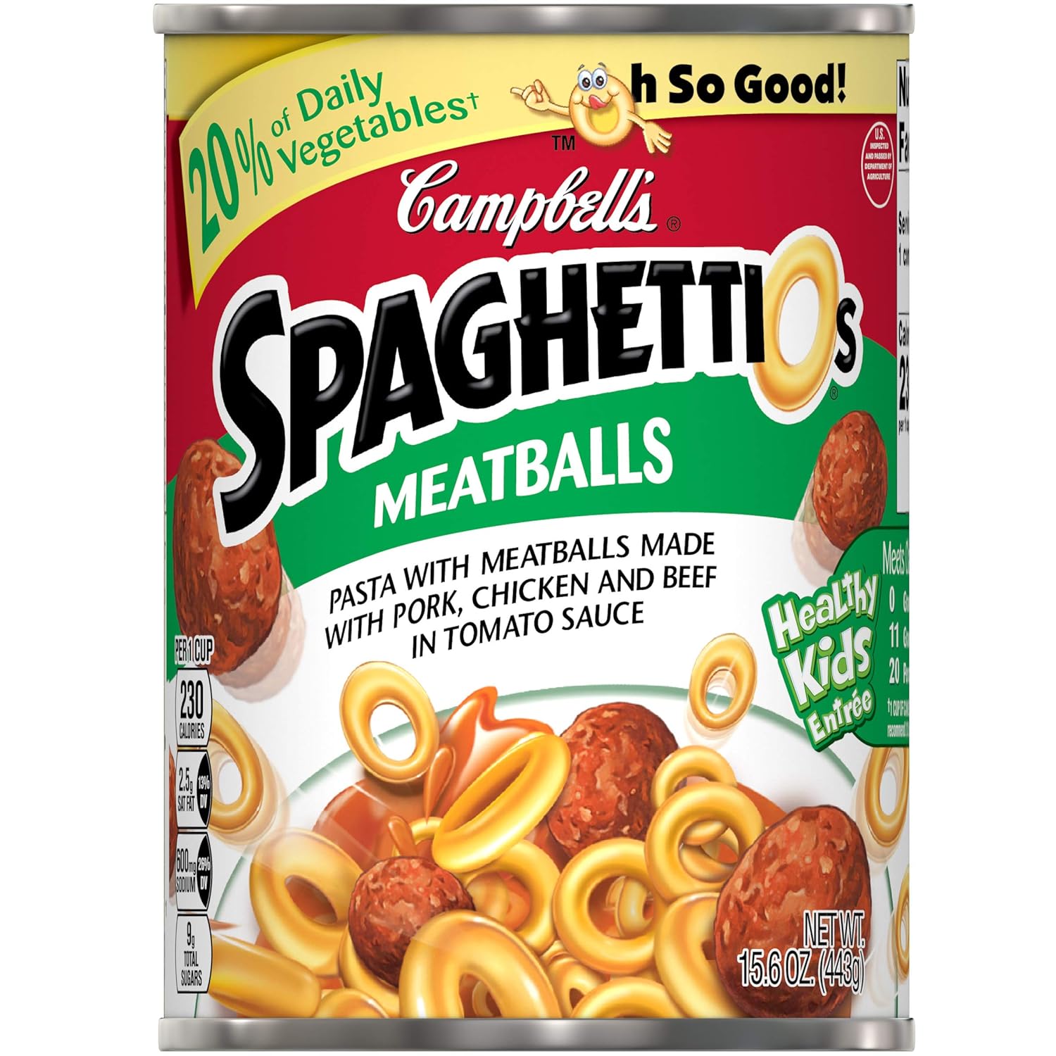 Campbell's SpaghettiOs Pasta with Meatballs, 15.6 Ounce Can