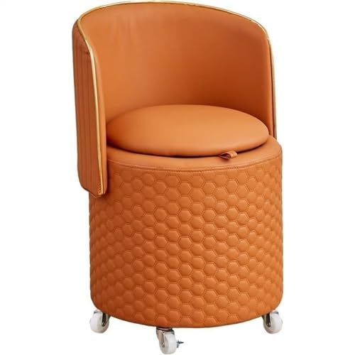 Vanity Stool Seating with Back, Makeup Vanity Ottoman with Wheels, Round Storage Ottoman, Rolling Foot Rest Chair, Small Rotatable Chair for Living Room Bedroom(Color:Light Gray)