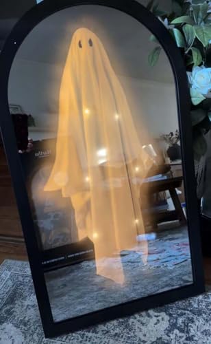 2025 Halloween Hologram Ghost Mirror – Spooky Animated Ghost Decor for Indoor Haunted House, Haunted Mirror for Scary Halloween Party & Room Decoration, Easy to Hang (Wave Style)