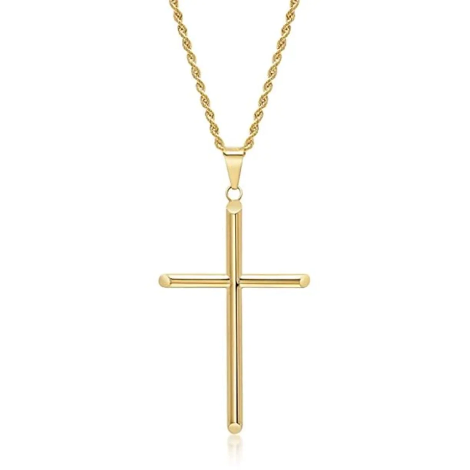 24K Gold Rope Chain Style Cross Pendant Necklace Solid Clasp for Men,Women,Teens Thin for Charms 2.5mm Miami Cuban Link Diamond Cut 24