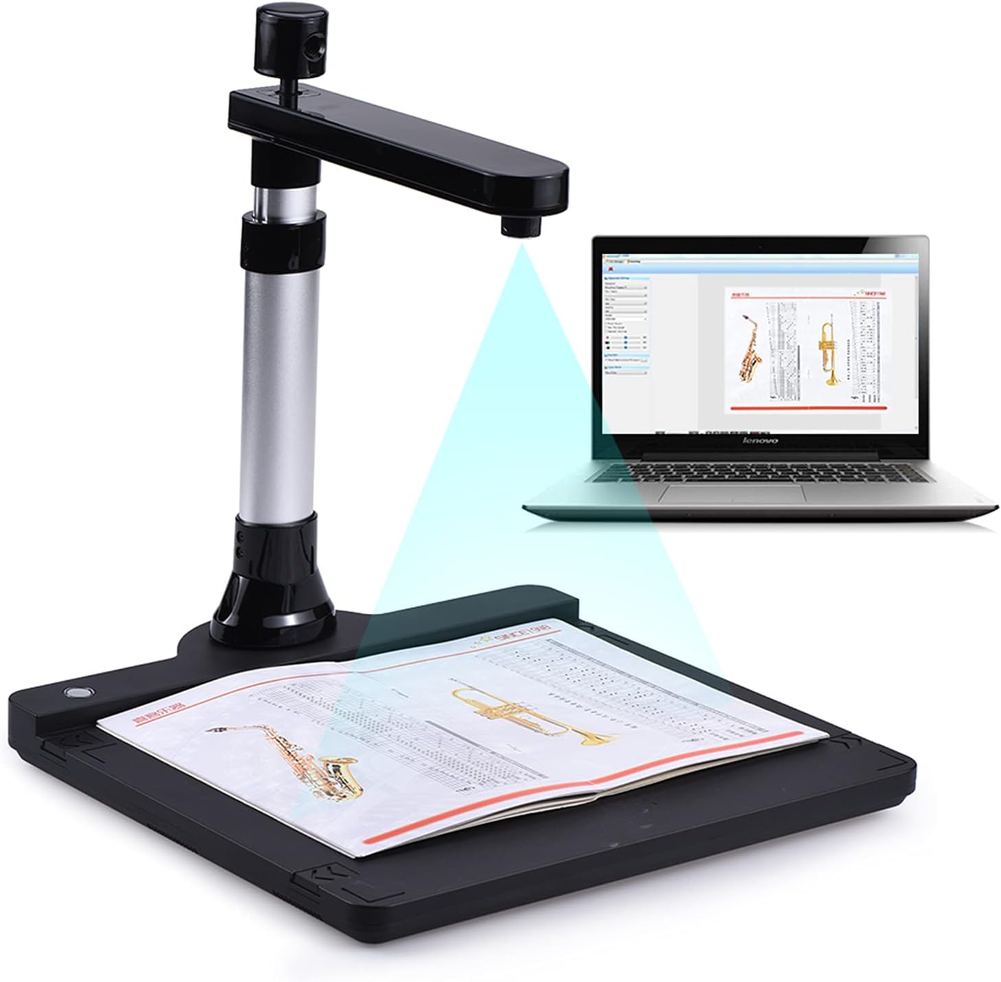 Adjustable HD High Speed USB Book Image Document Camera Scanner Dual Lens (10 -Pixel & 2 -Pixel) Max. A3 Scanning Size with OCR Function LED Light for Classroom Office Library Bank